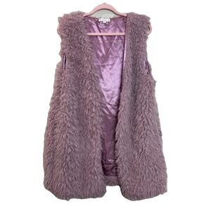 L Love Women's Large Faux Fur‎ Long Vest Fuzzy Soft Cozy Dusty Rose Pink